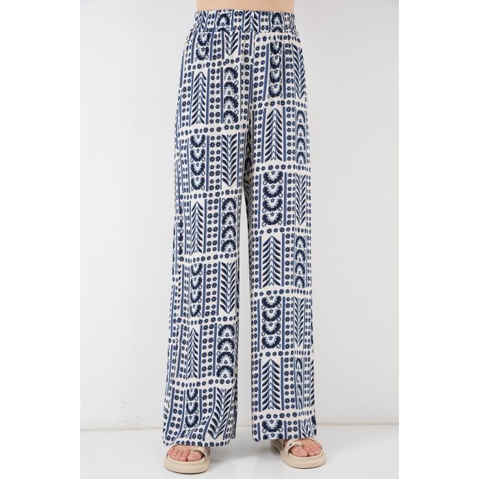 Kadın Desenli Viskon Pantolon 6749 - Krem