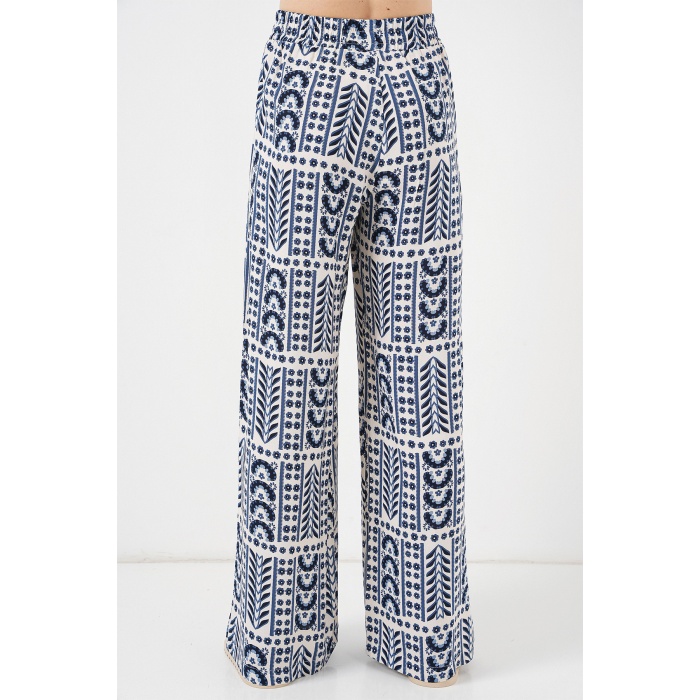 Kadın Desenli Viskon Pantolon 6749 - Krem