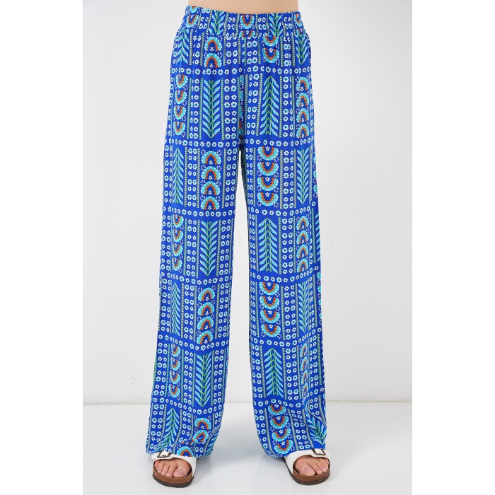 Kadın Desenli Viskon Pantolon 6749 - Saks