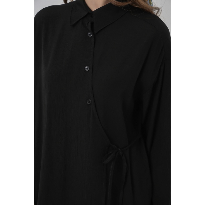 Kadın Bağcıklı Tunik Pantolon İkili Takım 6752 - Siyah