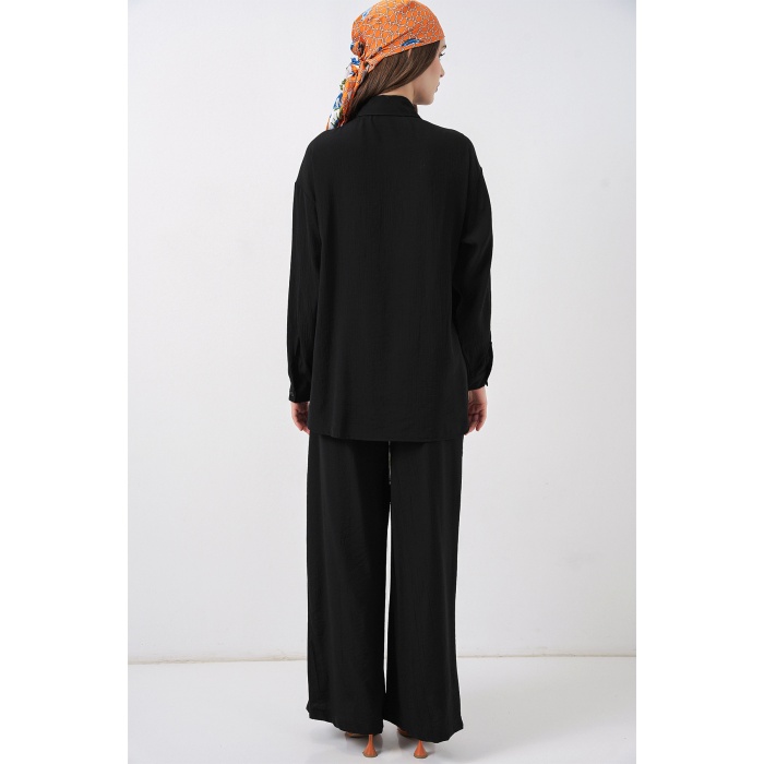 Kadın Bağcıklı Tunik Pantolon İkili Takım 6752 - Siyah