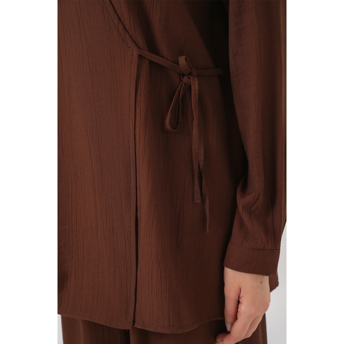 Kadın Bağcıklı Tunik Pantolon İkili Takım 6752 - Kahverengi