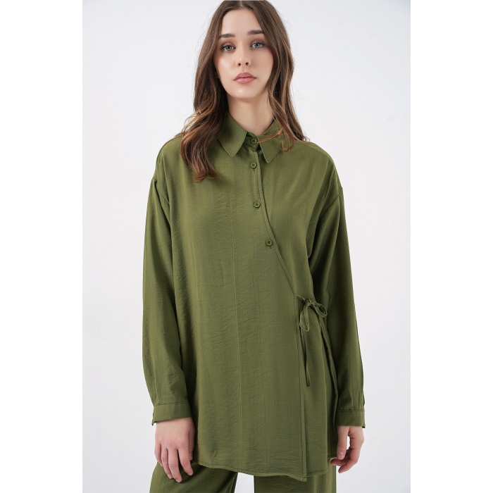 Kadın Bağcıklı Tunik Pantolon İkili Takım 6752 - Haki