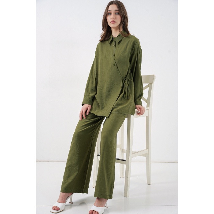 Kadın Bağcıklı Tunik Pantolon İkili Takım 6752 - Haki
