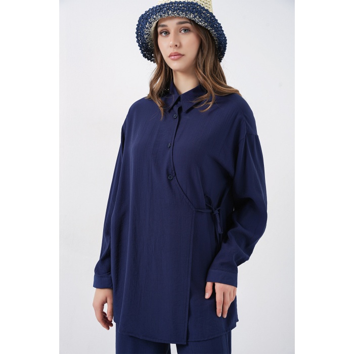 Kadın Bağcıklı Tunik Pantolon İkili Takım 6752 - Lacivert