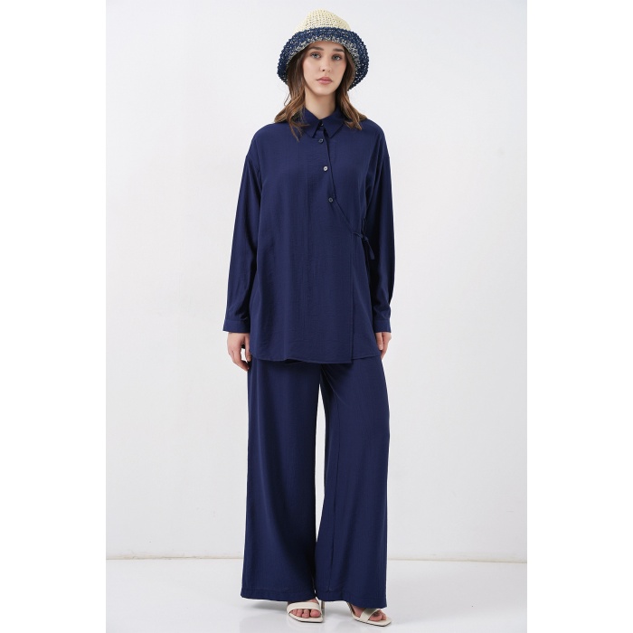 Kadın Bağcıklı Tunik Pantolon İkili Takım 6752 - Lacivert