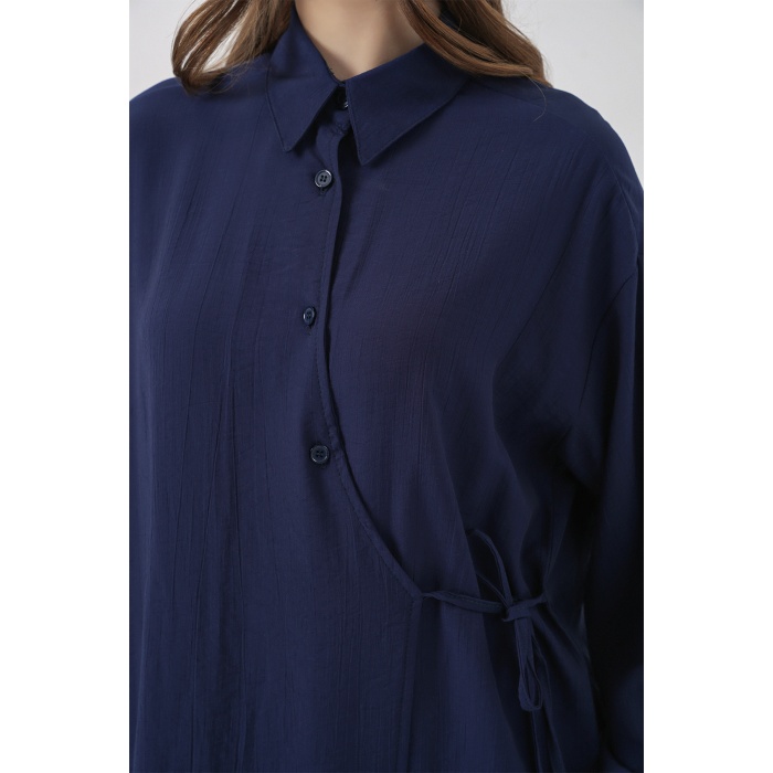 Kadın Bağcıklı Tunik Pantolon İkili Takım 6752 - Lacivert