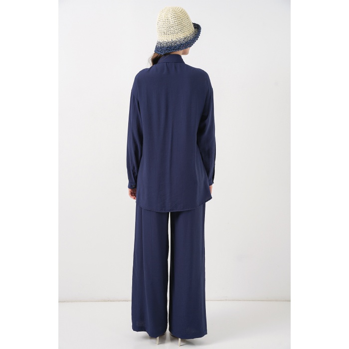 Kadın Bağcıklı Tunik Pantolon İkili Takım 6752 - Lacivert