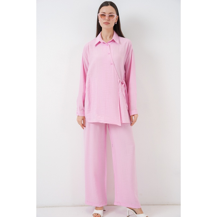 Kadın Bağcıklı Tunik Pantolon İkili Takım 6752 - Pudra