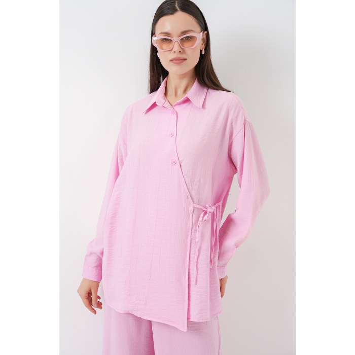 Kadın Bağcıklı Tunik Pantolon İkili Takım 6752 - Pudra