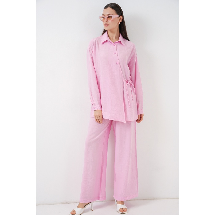 Kadın Bağcıklı Tunik Pantolon İkili Takım 6752 - Pudra