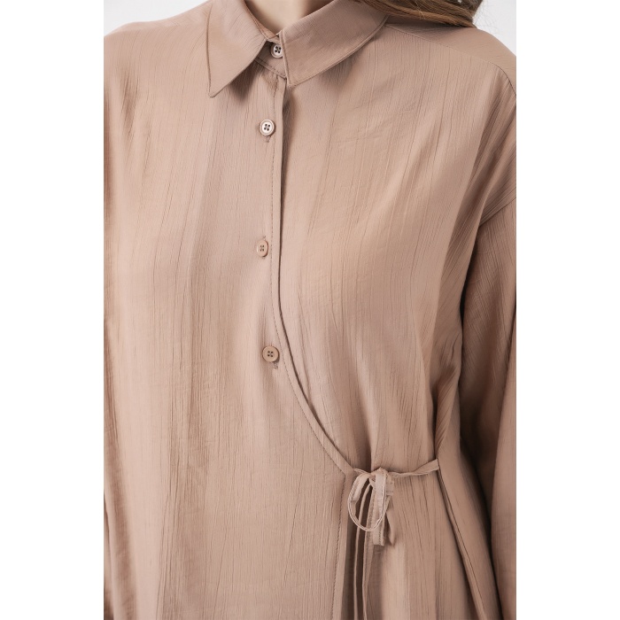 Kadın Bağcıklı Tunik Pantolon İkili Takım 6752 - Bej