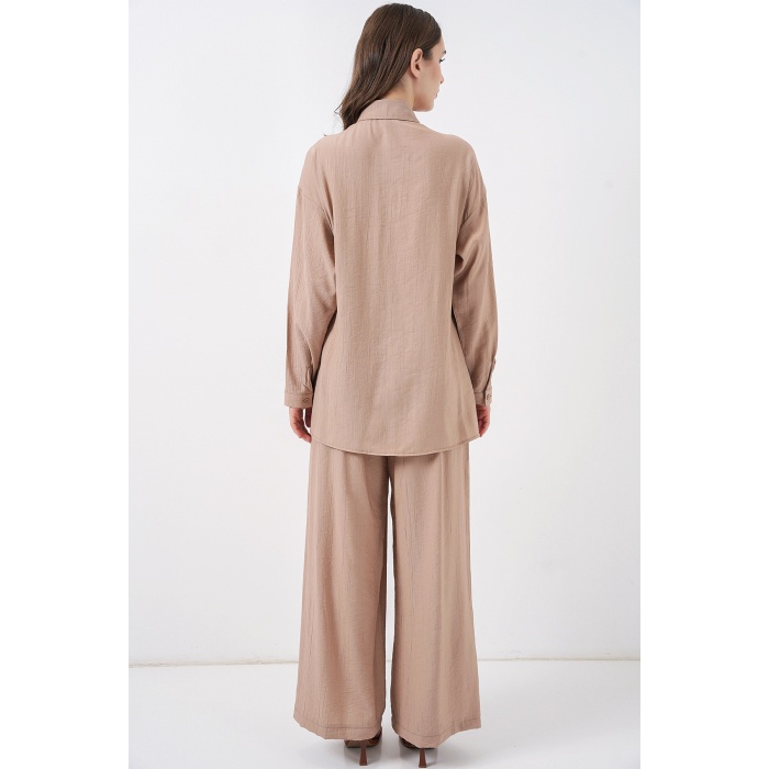 Kadın Bağcıklı Tunik Pantolon İkili Takım 6752 - Bej