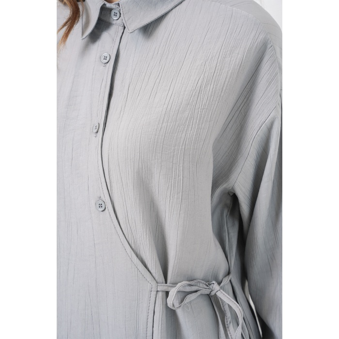 Kadın Bağcıklı Tunik Pantolon İkili Takım 6752 - Gri