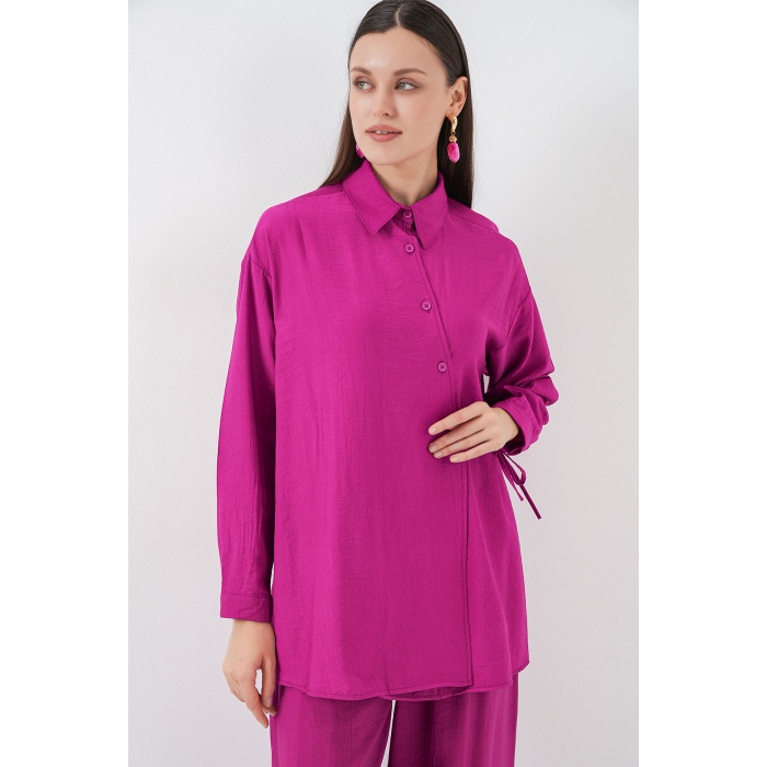 Kadın Bağcıklı Tunik Pantolon İkili Takım 6752 - Fuşya