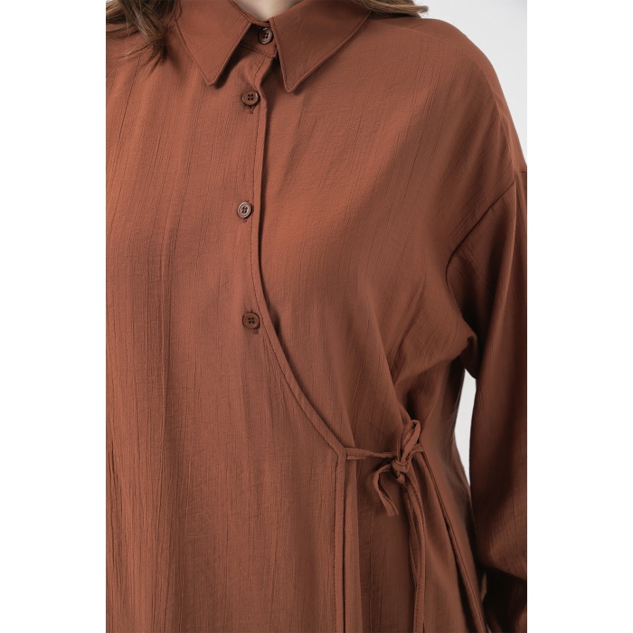 Kadın Bağcıklı Tunik Pantolon İkili Takım 6752 - Taba