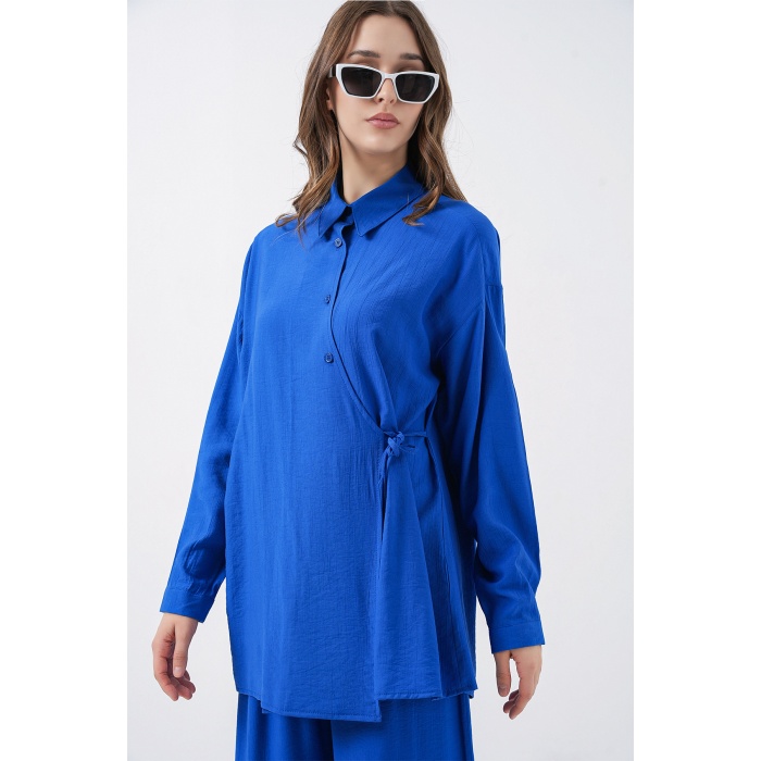 Kadın Bağcıklı Tunik Pantolon İkili Takım 6752 - Saks