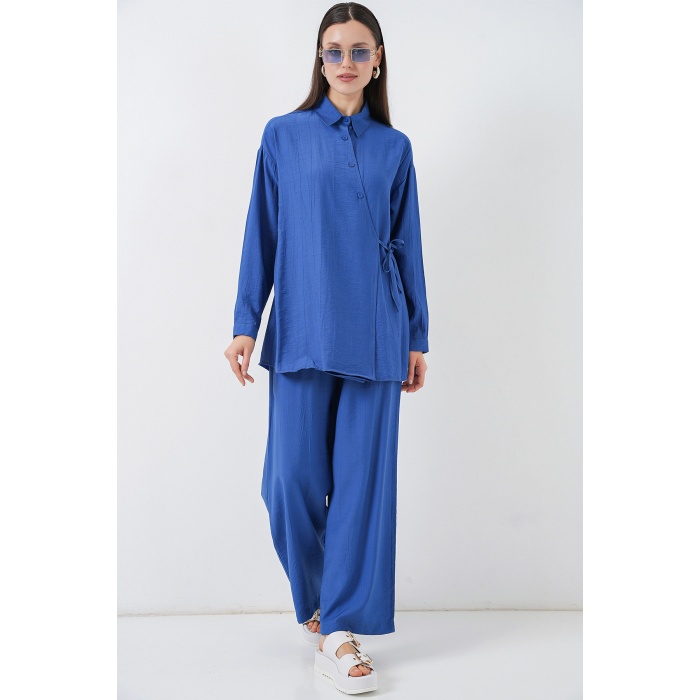Kadın Bağcıklı Tunik Pantolon İkili Takım 6752 - İndigo