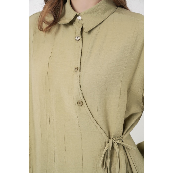 Kadın Bağcıklı Tunik Pantolon İkili Takım 6752 - E.Yeşil