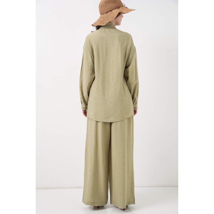 Kadın Bağcıklı Tunik Pantolon İkili Takım 6752 - E.Yeşil