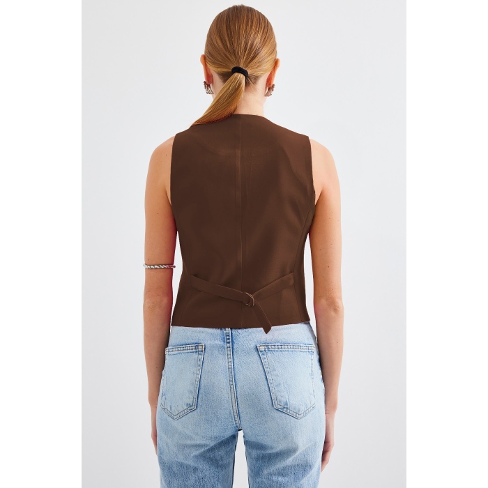 6796 Kısa Dokuma Yelek - Kahverengi