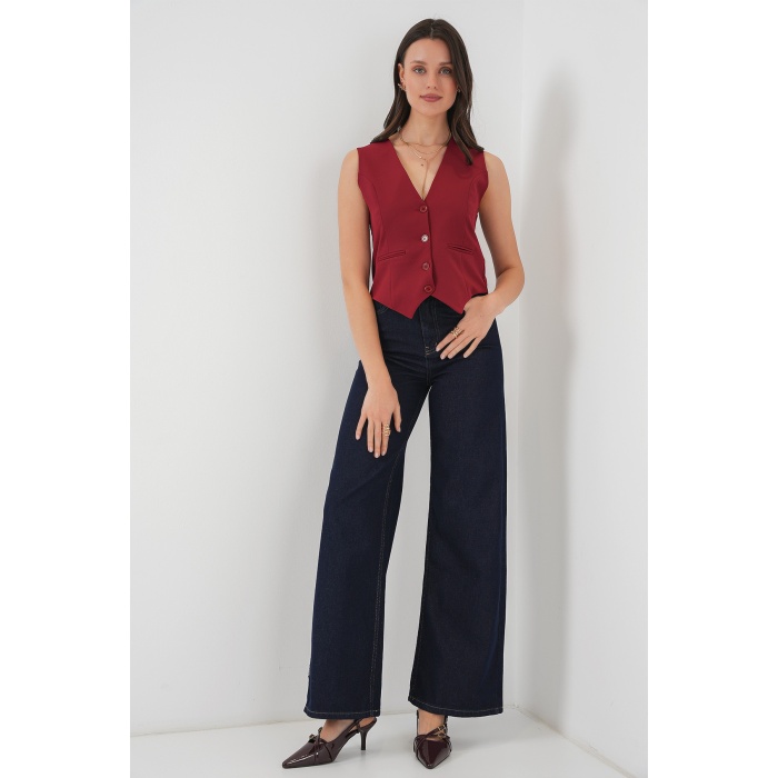 6796 Kısa Dokuma Yelek - Bordo