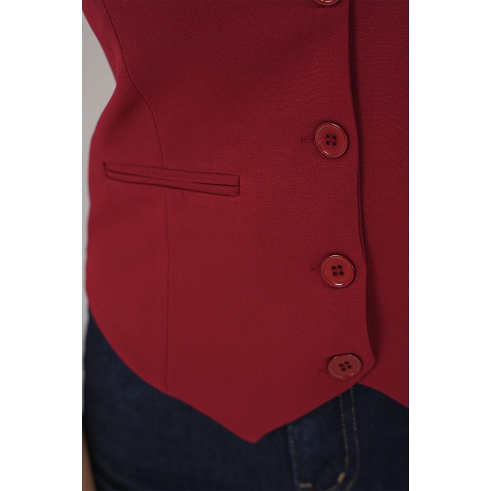 6796 Kısa Dokuma Yelek - Bordo
