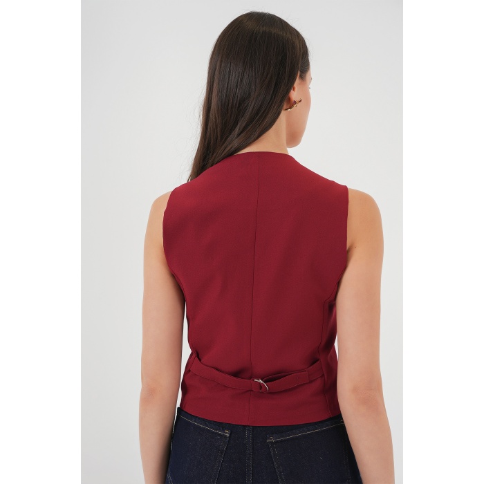 6796 Kısa Dokuma Yelek - Bordo