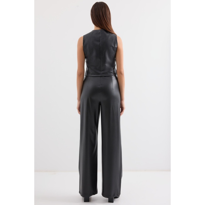 6799 Kısa Suni Deri Yelek - Siyah