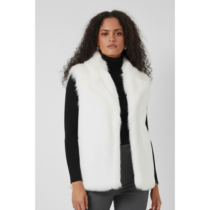 6804 Kadın Kürklü Yelek - Beyaz