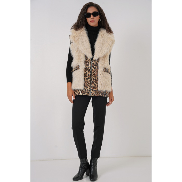 6806 Suni Kürk Yelek - Krem