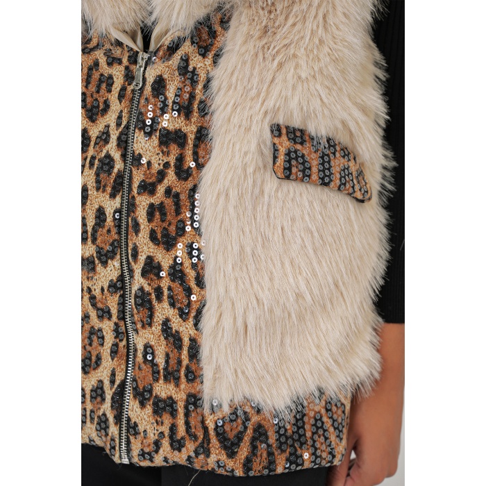 6806 Suni Kürk Yelek - Krem