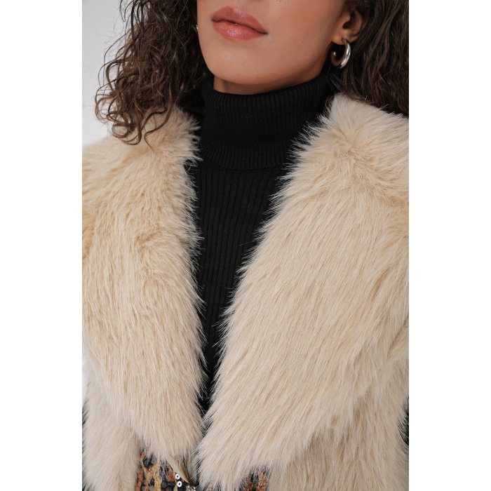 6806 Suni Kürk Yelek - Krem