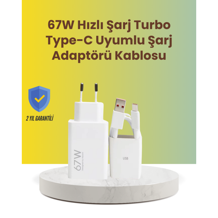 67W Hızlı Şarj Adaptörü ve Veri Aktarım Özellikli Type-C Kablo Seti