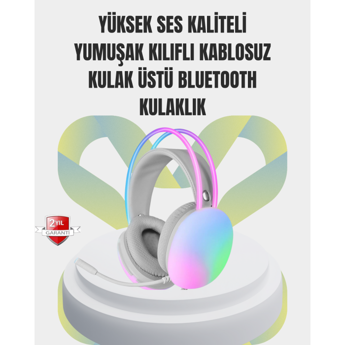 40mm Sürücülü RGB Kablosuz Kulaklık – Oyun ve Müzik için