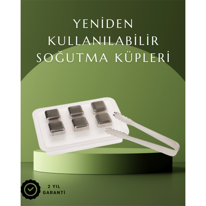 Paslanmaz Çelikten Üretilmiş Metal Buz Küpü Seti ve Buz Klipsi