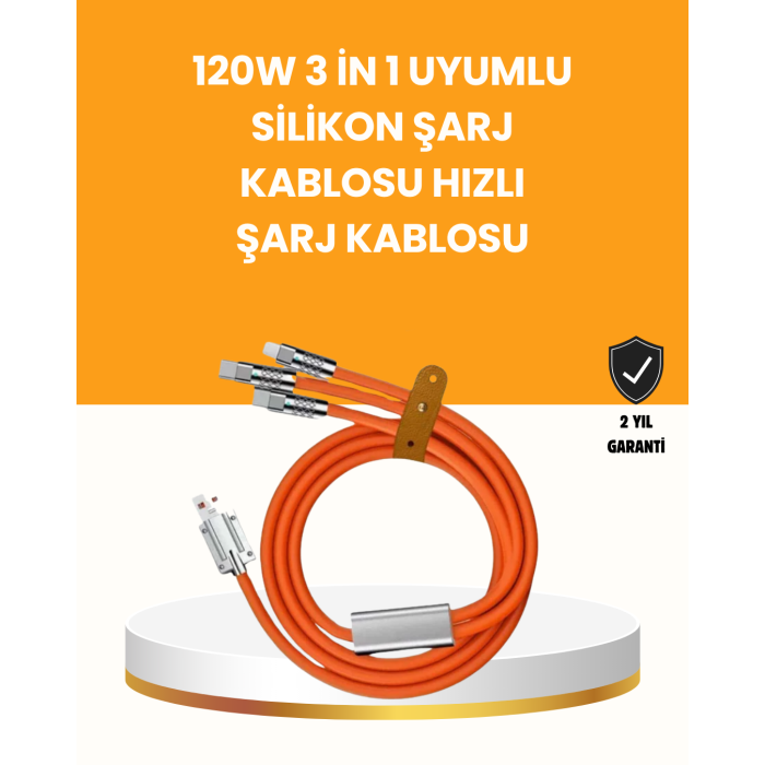 120 W Şarj ve Veri Aktarımı Kablo– 3 Başlıklı Çok Amaçlı Kablo Yüksek Hızlı