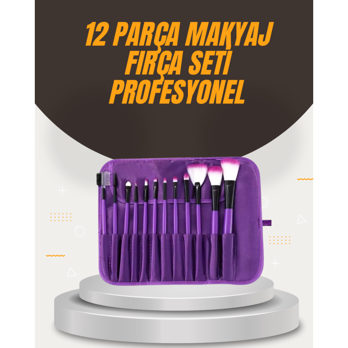 Fondöten, Allık ve Far Uygulamalarına Uygun 12 Parça Makyaj Fırça Takımı Ergonomik Saplı