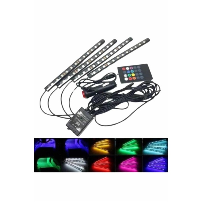 Araç İçi Ayak Altı 12li Şerit Led Işık Uzaktan Kumandalı RGB Işıklı Ses ve Müziğe Duyarlı
