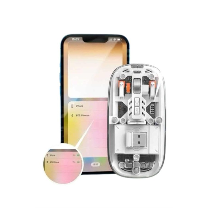 Mouse Fare Kablosuz Mouse Fare Şarjlı Bluetooth Sessiz 5 Tuşlu Şeffaf
