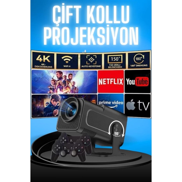 Projektör Siyah Android Taşınabilir Sinema Projeksiyon Wifi Destekli En Güncel Sürüm Akıllı