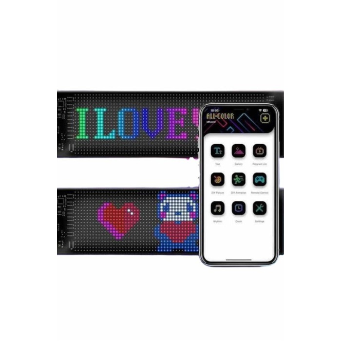 Led Matrix Bluetooth Bağlantılı Araç Camına Uygun Pixsel Görünümlü 16X96