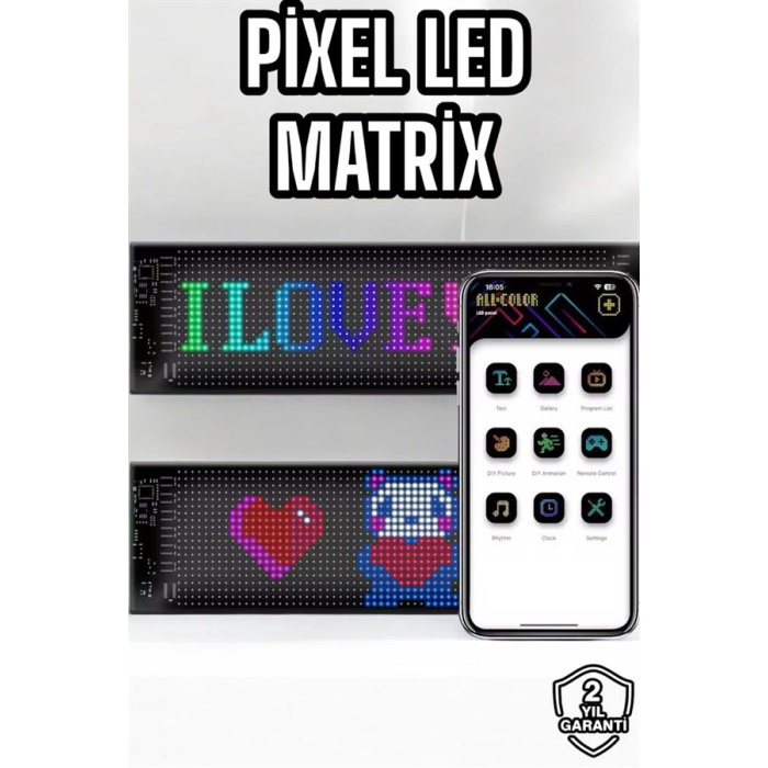 Otomobil Uyumlu Led Matrix Dijital Ekran Bluetooth Bağlantılı