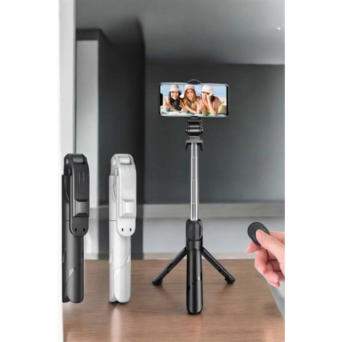 Selfie Çubuğu Tripod Kumandalı Telefon Tutucu Siyah