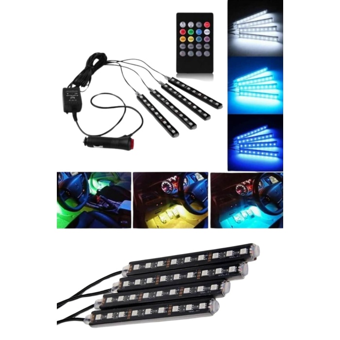 Araç İçi Ayak Altı 12li Şerit Led Işık Uzaktan Kumandalı RGB Işıklı Ses ve Müziğe Duyarlı