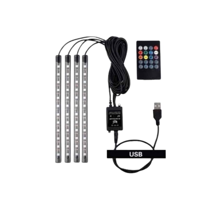 Araç Içi Aydınlatma Kumandalı 12 Led Ayak Altı Led Ambiyans Işığı Sese Duyarlı Kumandalı