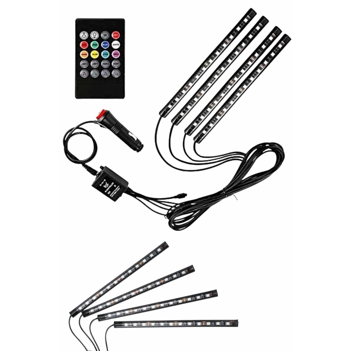 12 Ledli RGB Işıklı Araç Içi Ayak Altı Led Oto Ampul Kumandalı 7 Renk