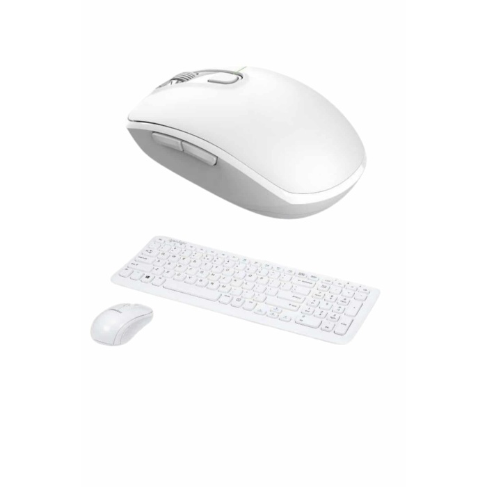 Kablosuz Klavye Mouse Seti Beyaz Q Klavye Tüm Cihazlara Uyumlu
