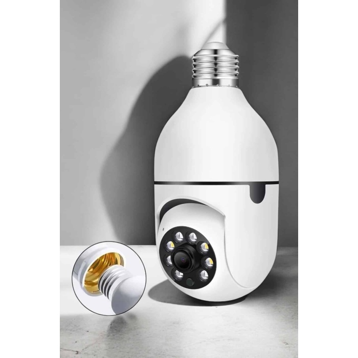 Wifi Kamera Duylu Ampul Görünümlü 360 Derece Dönebilen Ev Kamerası