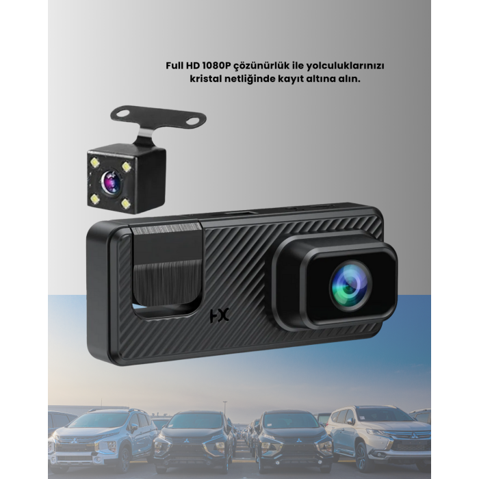 Çok Açılı Araç İçi DVR | Ön İç Arka Kamera, Döngü Video Kaydı